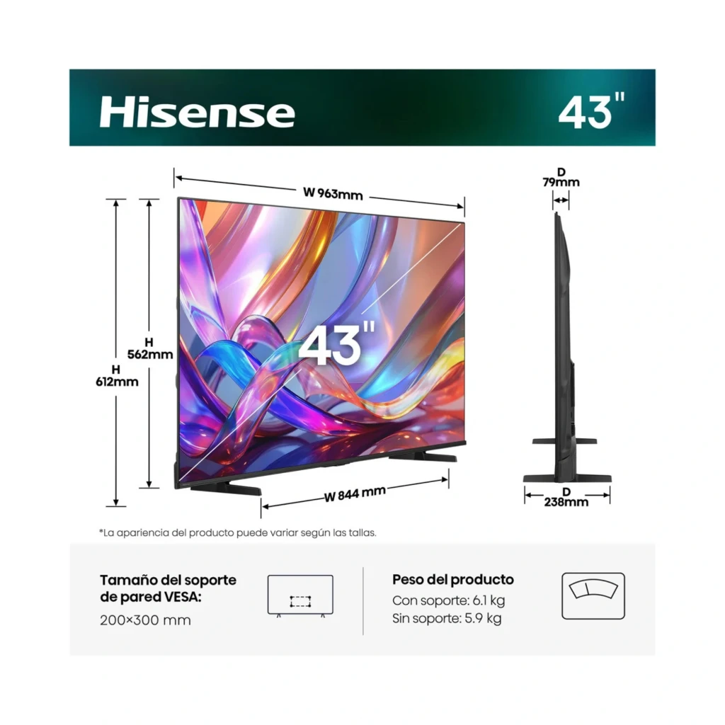 Hisense 43E7S Smart TV QLED 43 4K preta com moldura fina, pés duplos, tela sem bordas aparentes, selo FIFA, ícones Dolby Vision Atmos, AI 4K Upscaler e - Item5