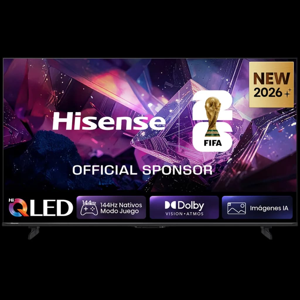 Téléviseur intelligent Hisense 65E7S PRO 65 pouces QLED 4K Noir, bords fins, pied discret, logos FIFA, Dolby Vision Atmos, 144 Hz natif, mode jeu, IA d’images
