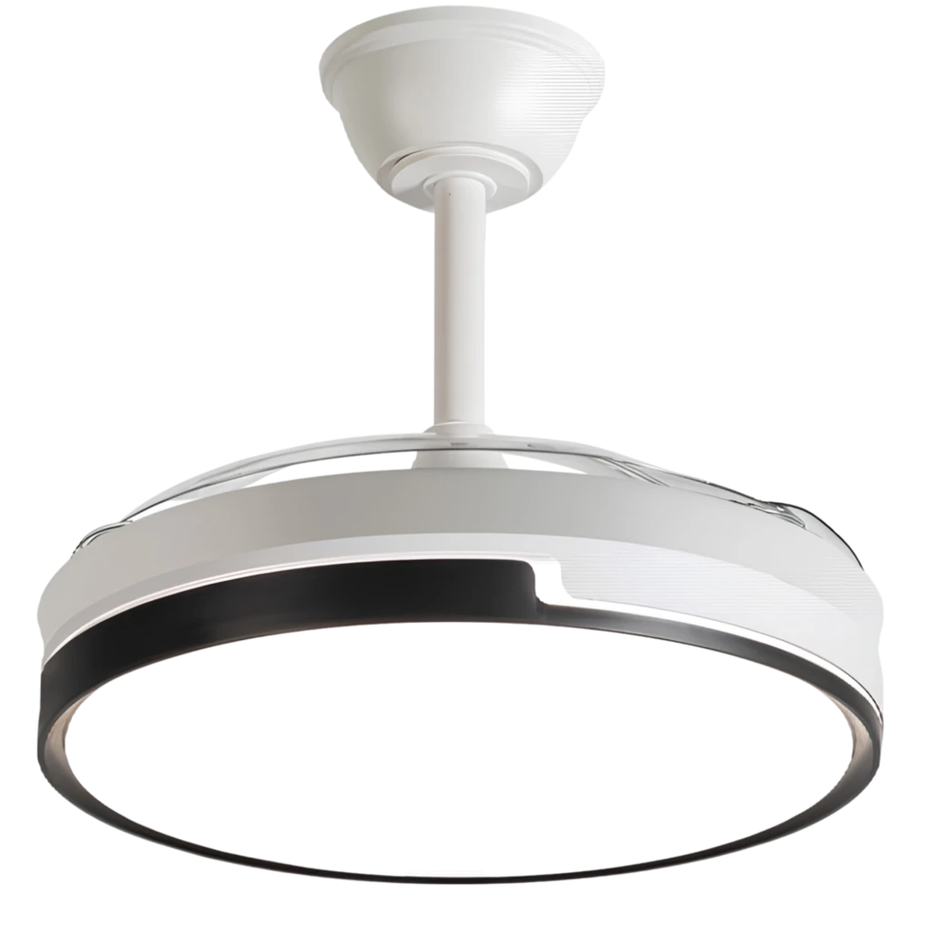 Daewoo DW5005 Ventilador de teto 30 W, 6 velocidades, design moderno branco com aro circular preto e pás retráteis curvas, acabamento fosco elegante - Item2