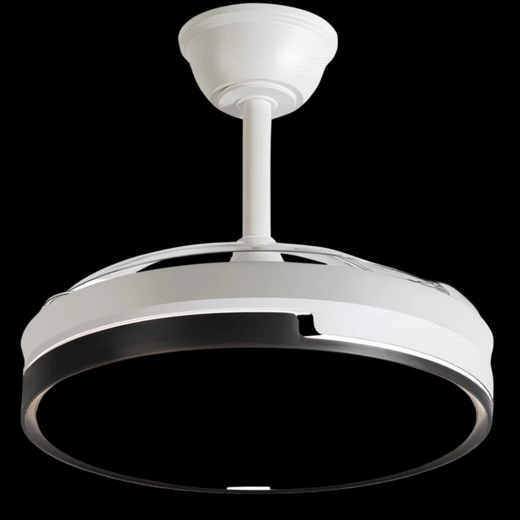 Daewoo DW5005 Ventilateur de plafond 30 W, anneau circulaire blanc et noir, design moderne sans pales visibles, tige centrale, 6 vitesses réglables