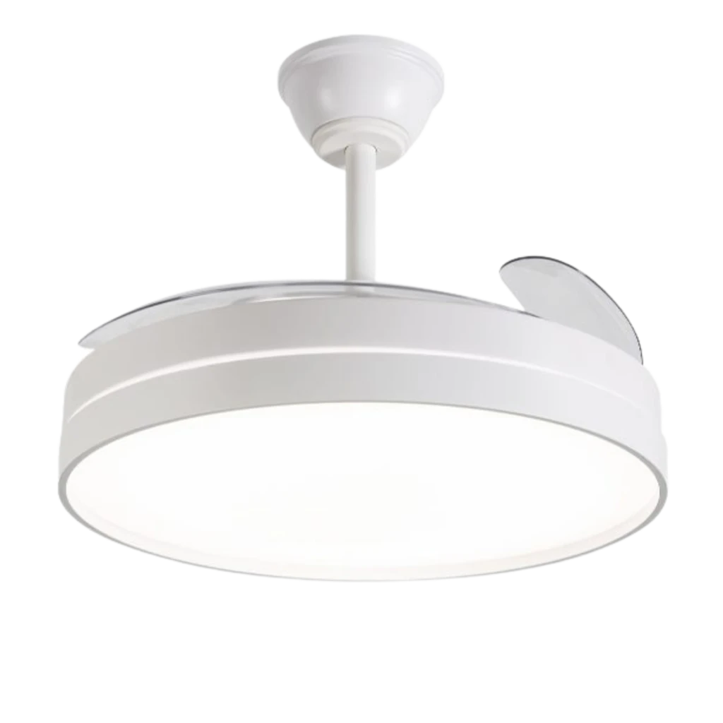 Daewoo DW5008 Ventilador de teto 30 W com 6 velocidades, design branco, pás retráteis e luminária LED circular integrada, estilo moderno e compacto - Item1