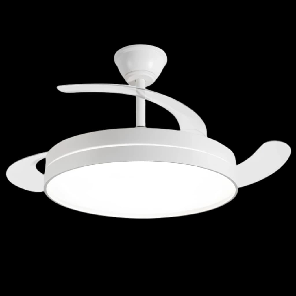 Daewoo DW5008 Ventilateur de plafond 30 W, 6 vitesses, blanc, pales courtes incurvées, corps rond avec diffuseur LED intégré, design moderne compact