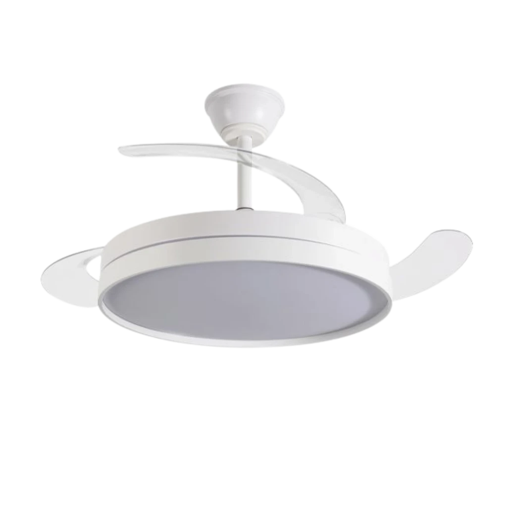 Daewoo DW5008 Ventilador de teto 30 W com 6 velocidades, design branco, pás retráteis e luminária LED circular integrada, estilo moderno e compacto - Item2
