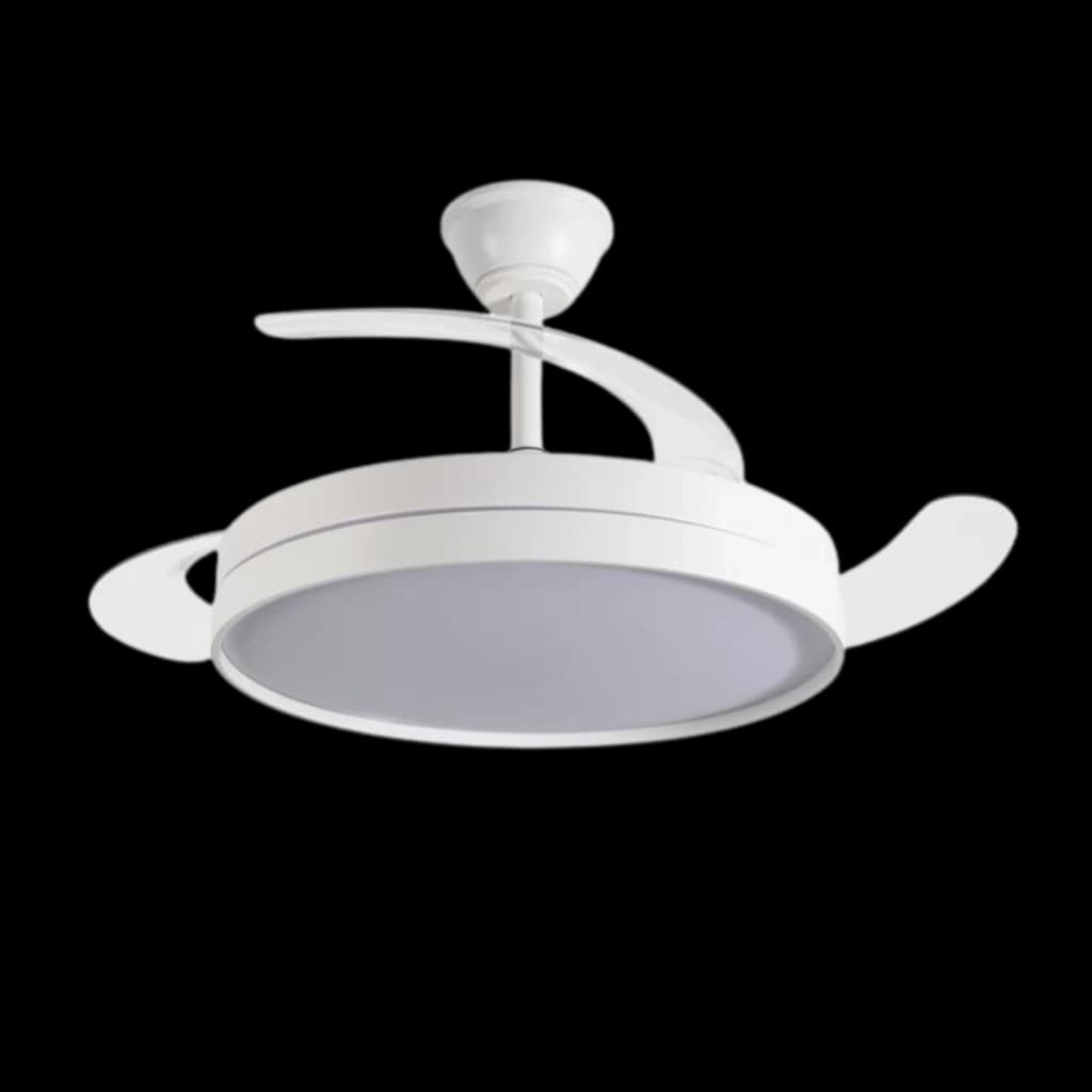 Daewoo DW5008 ventilateur de plafond blanc 30 W avec lampe LED intégrée, pales rétractables courbées, design moderne, 6 vitesses, montage plafonnier compact