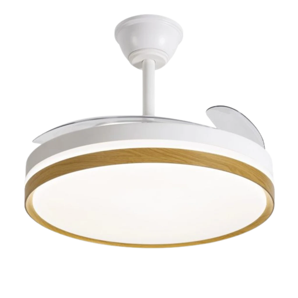 Daewoo DW5010 Ventilador de teto 30 W com luz LED circular difusa, aro em madeira clara e pás brancas curvas retráteis, 6 velocidades silenciosas - Item2