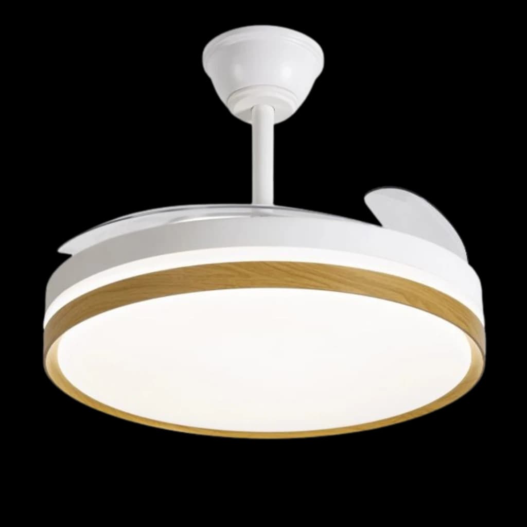Daewoo DW5010 Ventilador de Techo 30 W 6 Velocidades con luz LED circular, acabado blanco y aro efecto madera, diseño moderno y compacto para techo