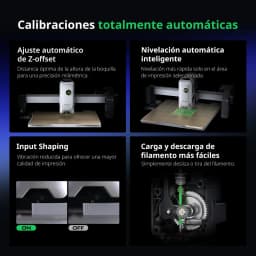 Module de calibration Ender‑3 V4 Combo : Z‑offset auto, nivellement intelligent, Input Shaping activable et mécanisme de chargement de filament guidé.