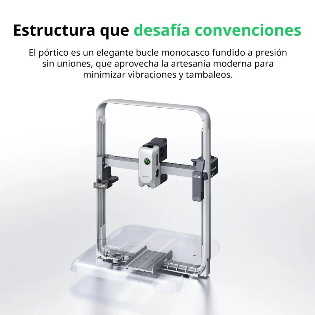 Imprimante 3D FDM Creality Ender-3 V4 Combo avec cadre alu gris, plateau doré, tête blanche et boîtier multi-bobines transparent, design compact et propre - Ítem3