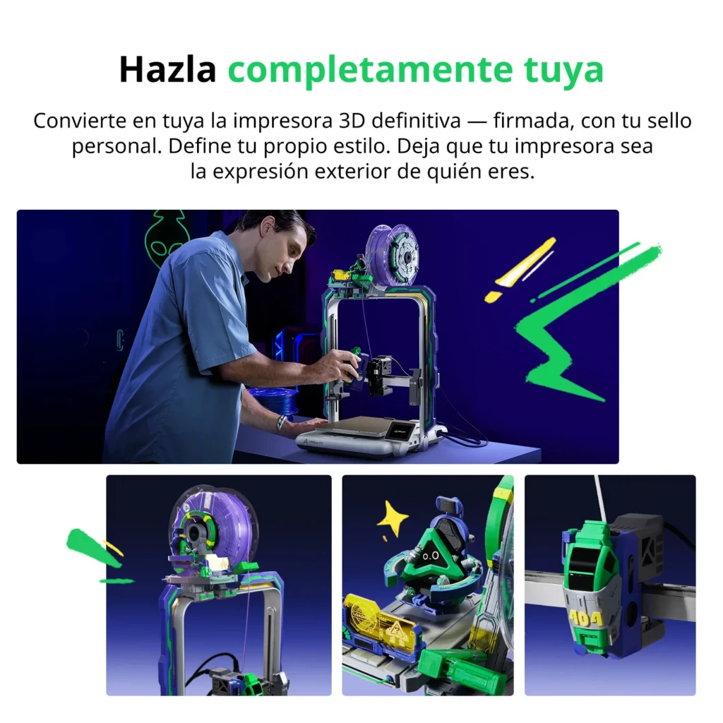 Imprimante 3D FDM Creality Ender-3 V4 Combo avec cadre alu gris, plateau doré, tête blanche et boîtier multi-bobines transparent, design compact et propre - Ítem5