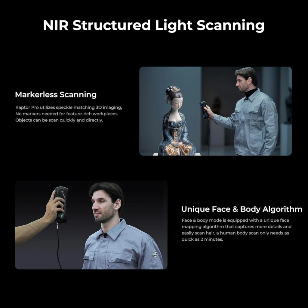 Creality CR-Scan Raptor Pro Escáner 3D 0,02 mm 60 fps Inalámbrico, cuerpo gris compacto con dos módulos de sensores LED azules y agarre lateral texturizado - Ítem4