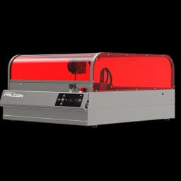 Creality Falcon 2 Pro S Graveur laser 40 W boîtier gris avec capot rouge fumé, panneau de contrôle frontal, ventilation intégrée, surface 355 × 390 mm