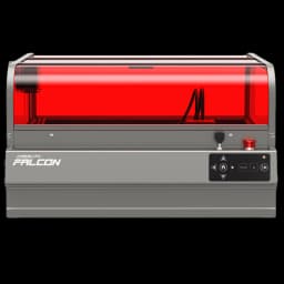 Creality Falcon 2 Pro S Graveur laser 40 W 355 × 390 mm avec capot rouge translucide, châssis métal gris, panneau de contrôle frontal et bouton arrêt