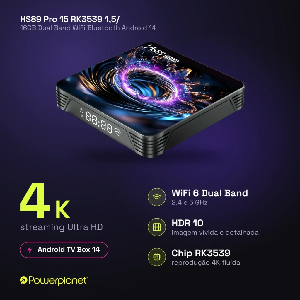 HS89 Pro 15 RK3539 reproductor multimedia 4K con WiFi 6 y HDR10, caja compacta con diseño vortex brillante y mando a distancia con botones de apps - Ítem3