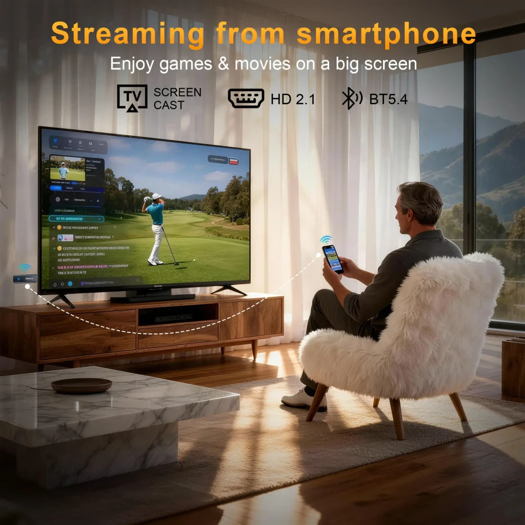 HS89 T15 RK3539 TV Stick 4K con WiFi 6 de doble banda, Android 14, cuerpo negro brillante con LED azul y control remoto con botones de apps y micrófono - Ítem3