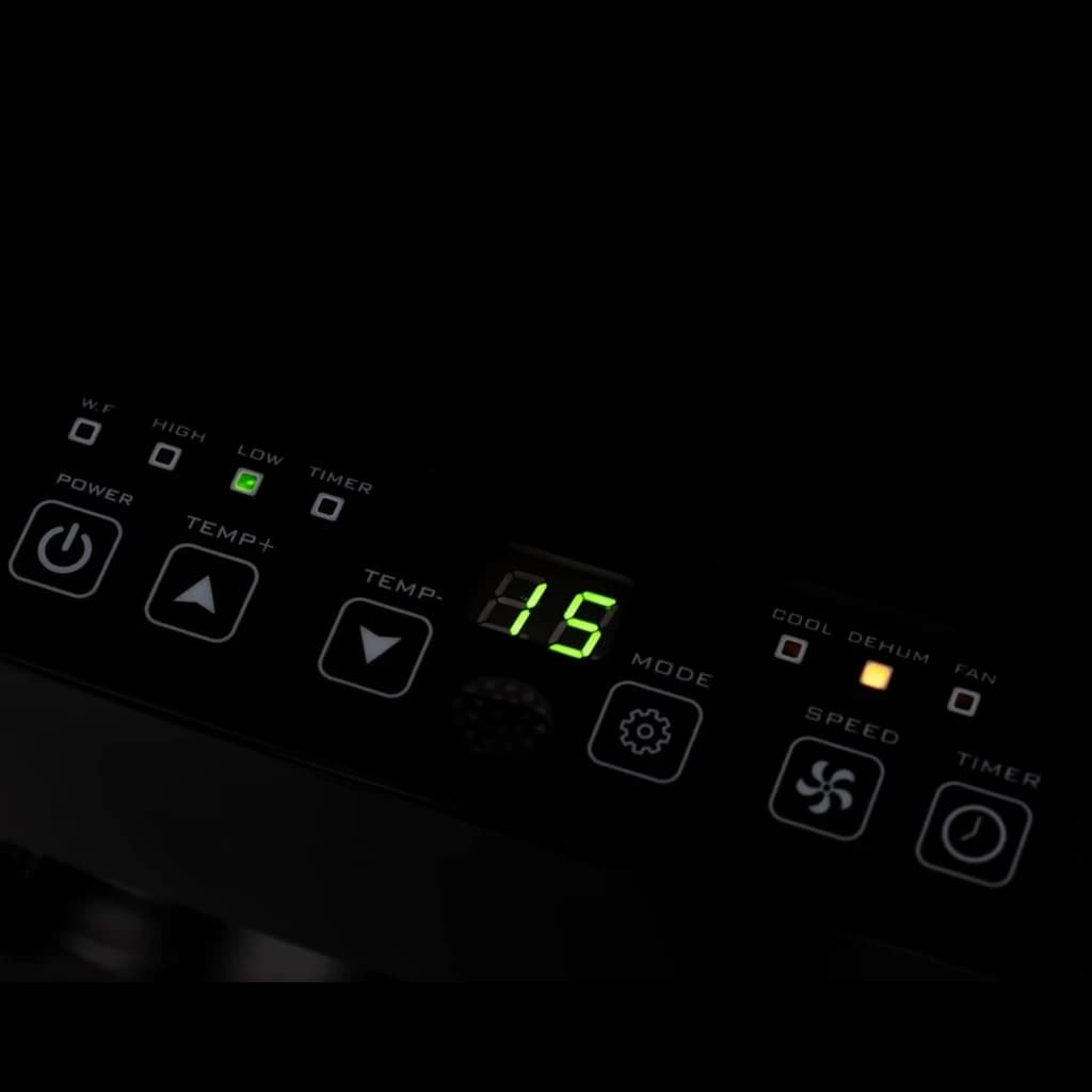 Glaziar Predator S30PLUS Climatiseur portable 9000 BTU Noir avec panneau de contrôle rétroéclairé vert, touches tactiles, voyants mode, vitesse et minuterie