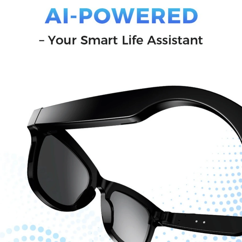 M01Pro AI Sunglasses Gafas negras estilo Wayfarer con cámara 8MP integrada en la montura, lentes polarizados oscuros y conectividad Bluetooth 5.4 - Ítem5