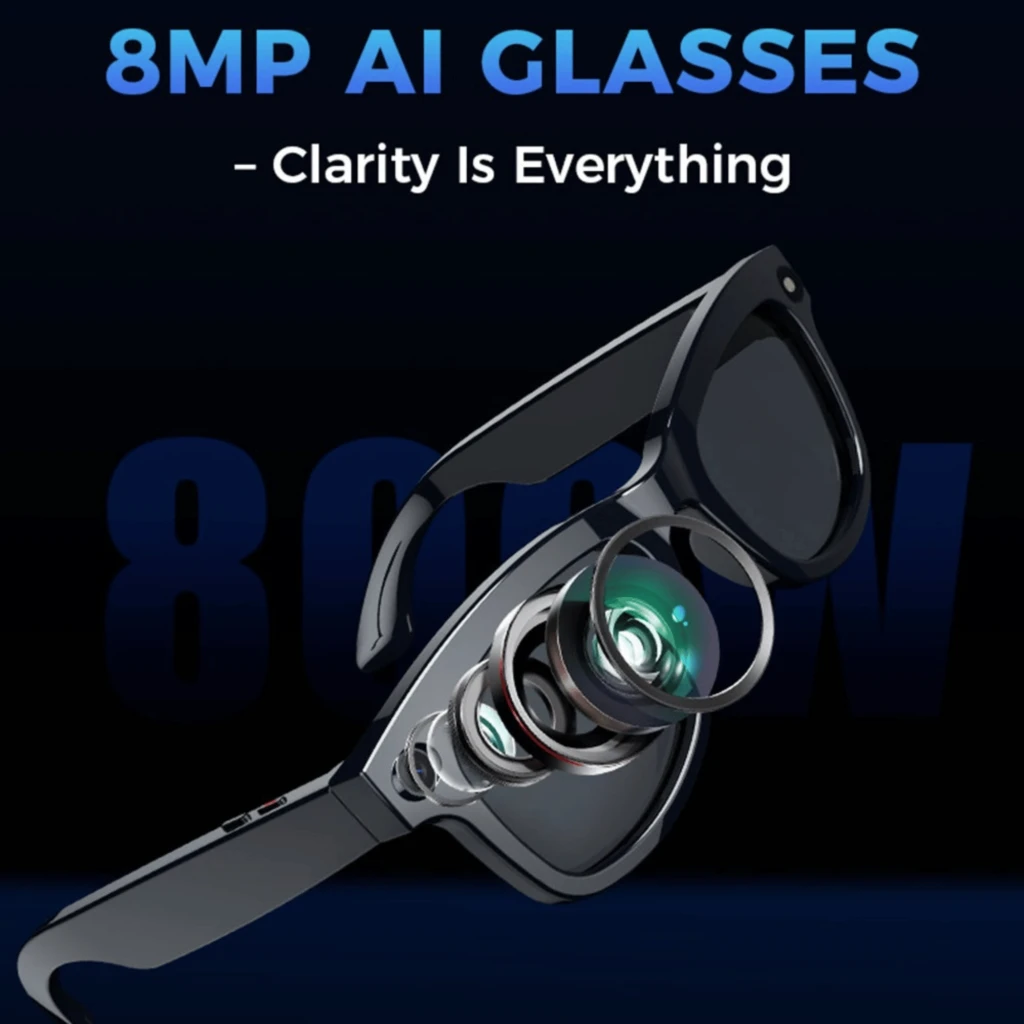 M01Pro AI Sunglasses Gafas negras estilo Wayfarer con cámara 8MP integrada en la montura, lentes polarizados oscuros y conectividad Bluetooth 5.4 - Ítem4