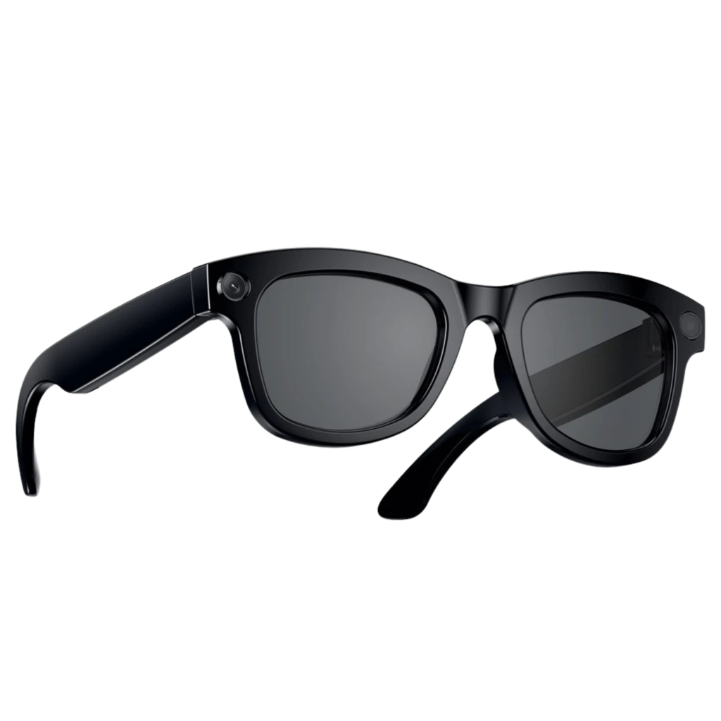 M01Pro AI Sunglasses Gafas negras estilo Wayfarer con cámara 8MP integrada en la montura, lentes polarizados oscuros y conectividad Bluetooth 5.4 - Ítem1