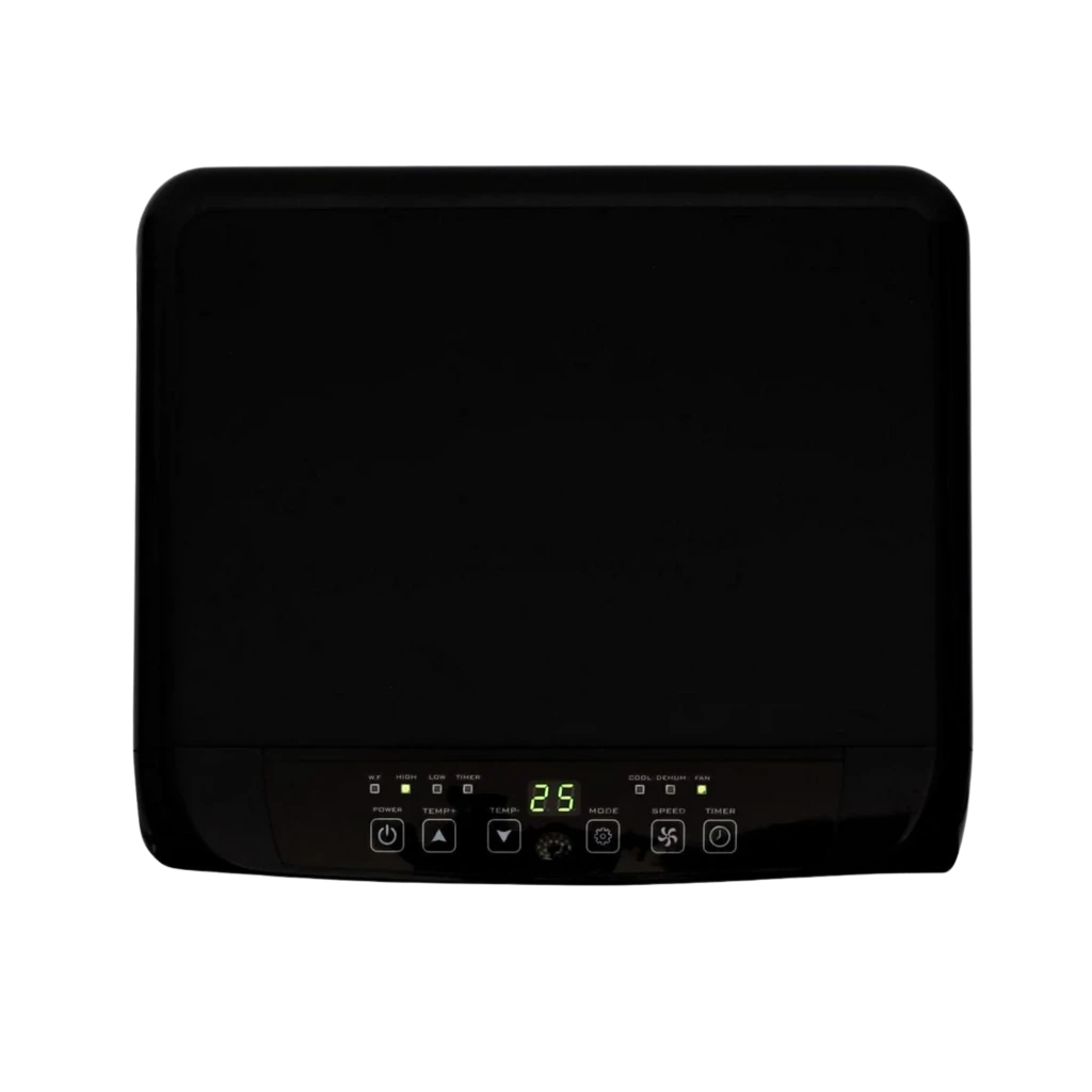 Aire acondicionado portátil negro con rejillas frontales ajustables, ruedas inferiores y diseño compacto; marca Glaziar S35PLUS 10000 BTU h con bomba de calor - Ítem2