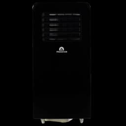 Glaziar S35PLUS climatiseur portable noir, façade brillante avec grandes ouïes frontales, roulettes discrètes et logo central argenté