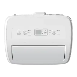 Panneau supérieur blanc du climatiseur portable Hisense Patagonia avec écran LCD central, boutons Power et Mode, réglages Temp, vitesses Low à High et Sleep