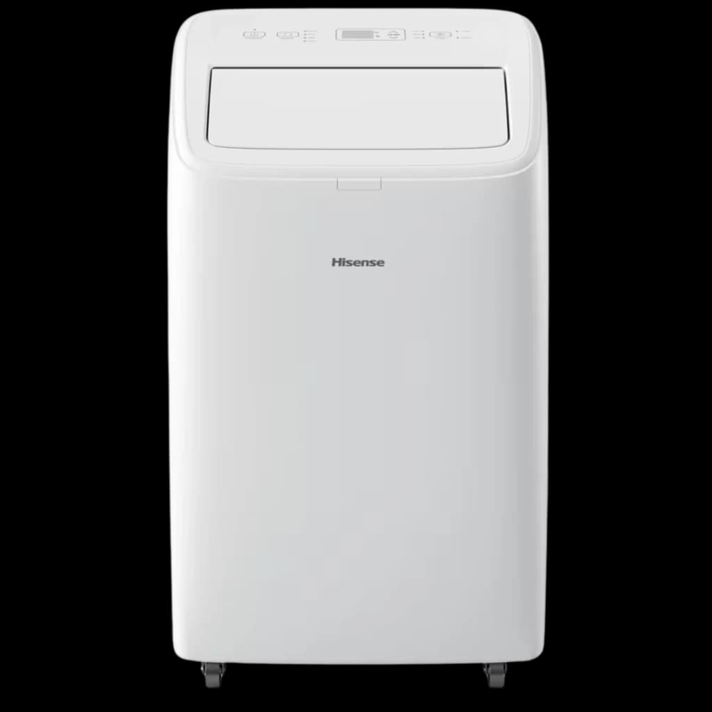 Climatiseur portable Hisense Patagonia APH12QC blanc, design épuré, écran de contrôle supérieur, roulettes discrètes, prise d’air frontale, finitions