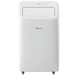 Climatiseur portable Hisense Patagonia APH12QC blanc, design épuré, écran de contrôle supérieur, roulettes discrètes, prise d’air frontale, finitions