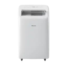 Climatiseur portable Hisense Patagonia APH12QC blanc, façade lisse avec écran LED supérieur, bouches d’air frontales, roulettes discrètes, design compact