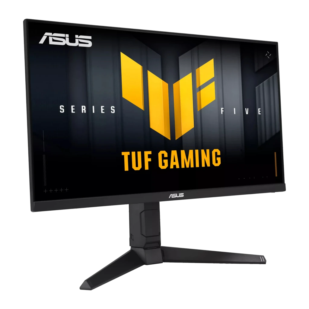 Monitor ASUS TUF Gaming VG259QMRL5A 24.5 pulgadas, biseles delgados, pantalla FHD Fast IPS, soporte robusto en V, logo TUF amarillo en pantalla, diseño gaming