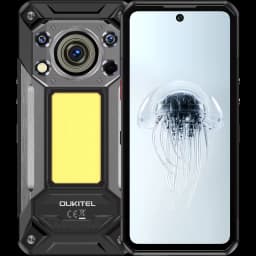 Oukitel WP500 5G preto robusto, módulo de câmera 108 MP com múltiplos sensores, corpo reforçado, tela perfurada frontal com molduras finas, NFC, 12 GB RAM,
