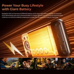 Smartphone robusto Oukitel WP500 5G laranja, corpo resistente IP68, módulo de câmeras traseiras proeminente e destaque para bateria de 10 000 mAh