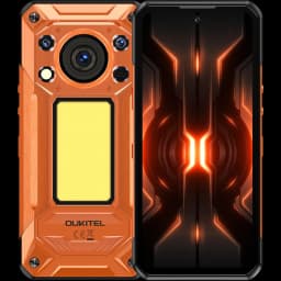 Oukitel WP500 5G laranja robusto, tela sem bordas com padrão neon, módulo de câmera circular grande, corpo IP68 reforçado, bateria 10 000 mAh, 12 GB RAM