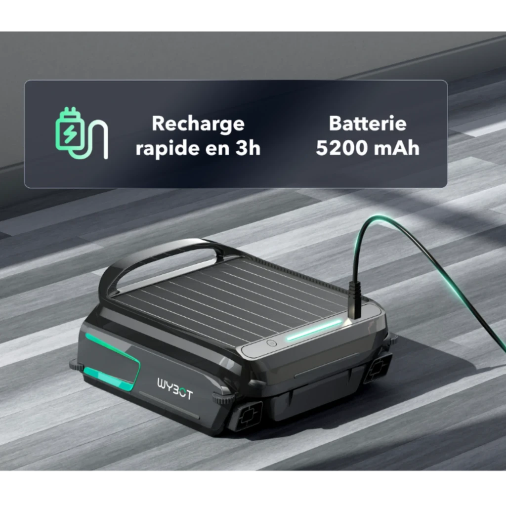 Wybot F1 Skimmer Solar Robot Limpiafondos Piscina con panel solar superior, diseño compacto negro y verde, control por app y entrada frontal de residuos - Ítem6