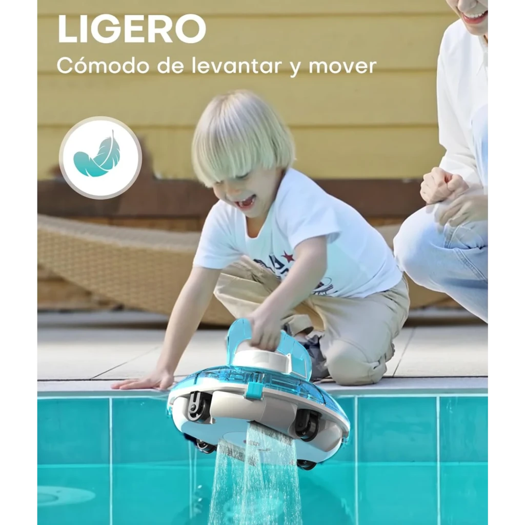 Wybot Winny 200 Robot Limpiafondos Inalámbrico 30 W IPX8 en color blanco y azul, carcasa transparente, asa ergonómica, ruedas inferiores y diseño compacto - Ítem4