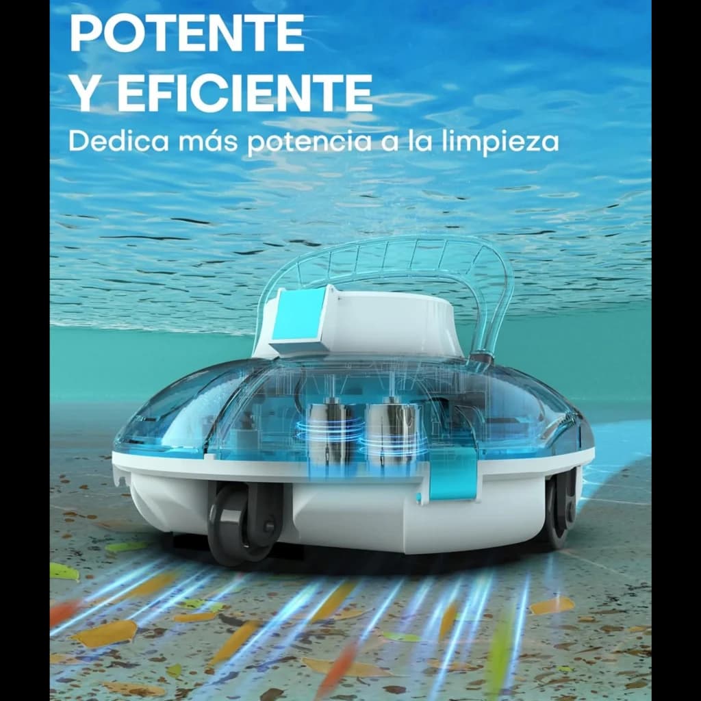 Wybot Winny 200 Robot Limpiafondos inalámbrico IPX8, diseño compacto con tapa transparente, cepillos dobles y luces indicadoras; ruedas para fácil