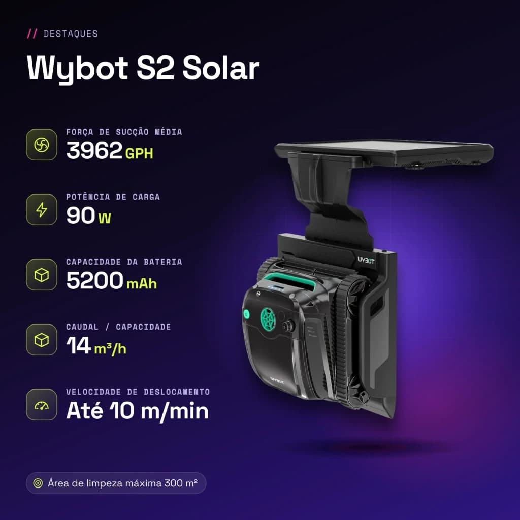 Robot Limpiapiscinas Wybot S2 Solar Sonar, giroscopio e infrarrojos 14m³/h 150min - características