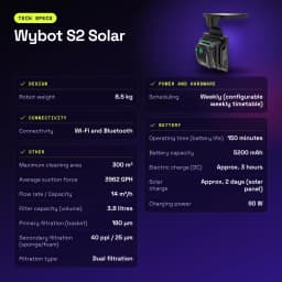 Robot Limpiapiscinas Wybot S2 Solar Sonar, giroscopio e infrarrojos 14m³/h 150min - características