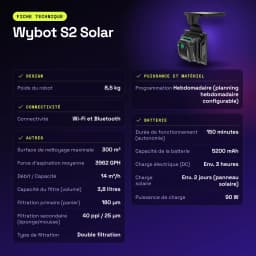 Robot Limpiapiscinas Wybot S2 Solar Sonar, giroscopio e infrarrojos 14m³/h 150min - características