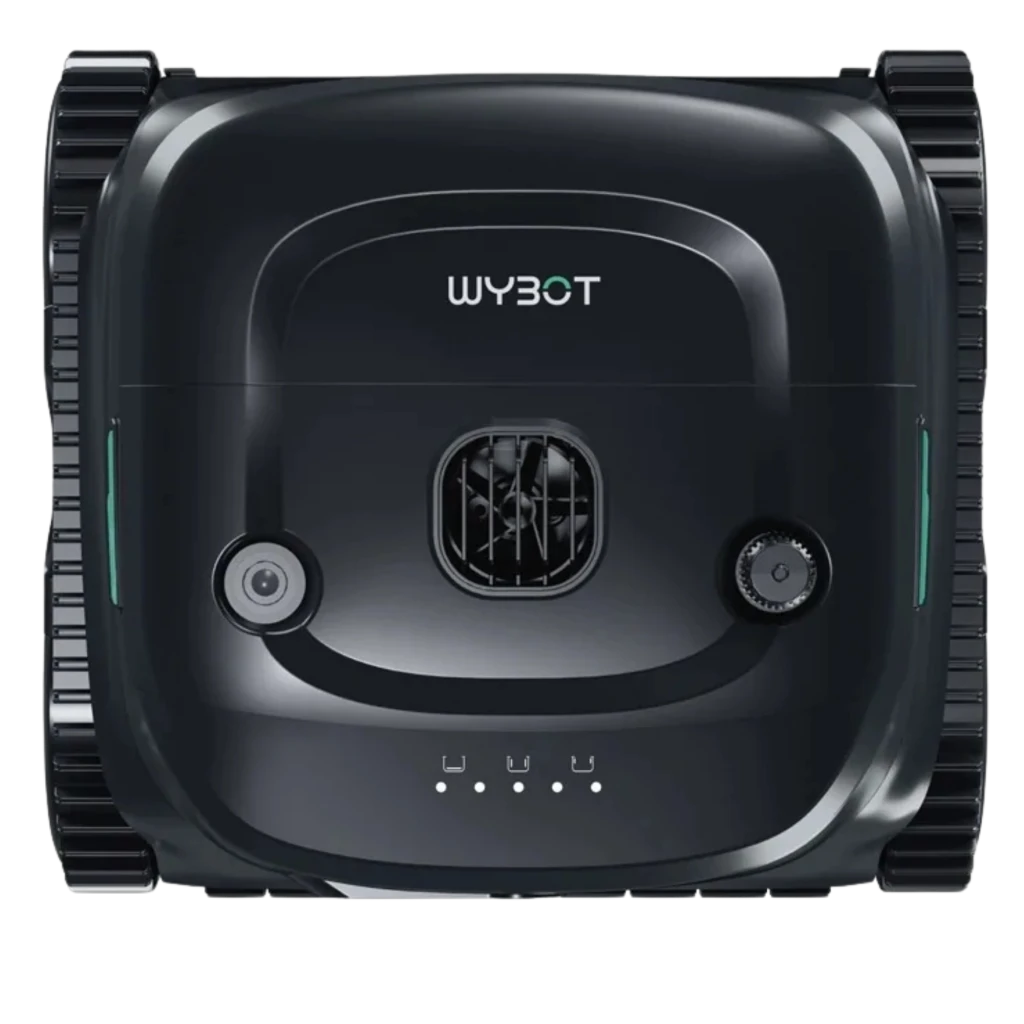 Wybot C2 Pro Vision robot nettoyeur de piscine noir compact, caméra frontale avec IA, chenilles latérales robustes, roues doubles et voyants LED intégrés - Ítem3