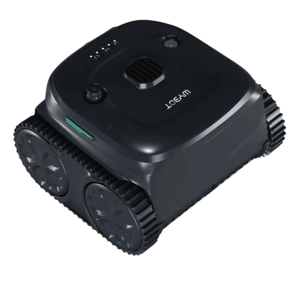 Wybot C2 Pro Vision robot nettoyeur de piscine noir compact, caméra frontale avec IA, chenilles latérales robustes, roues doubles et voyants LED intégrés - Ítem6