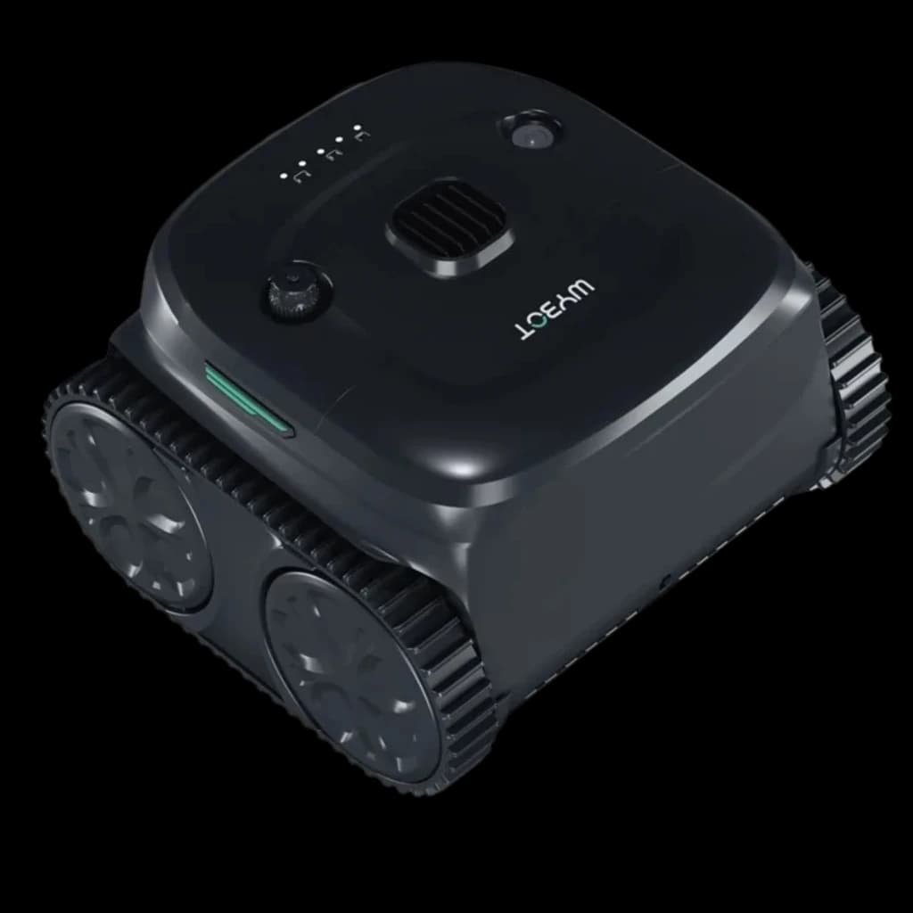 Wybot C2 Pro Vision Robot Limpiafondos Visión AI, cuerpo negro compacto con orugas laterales dobles y ruedas grandes, sensor superior y diseño robusto para