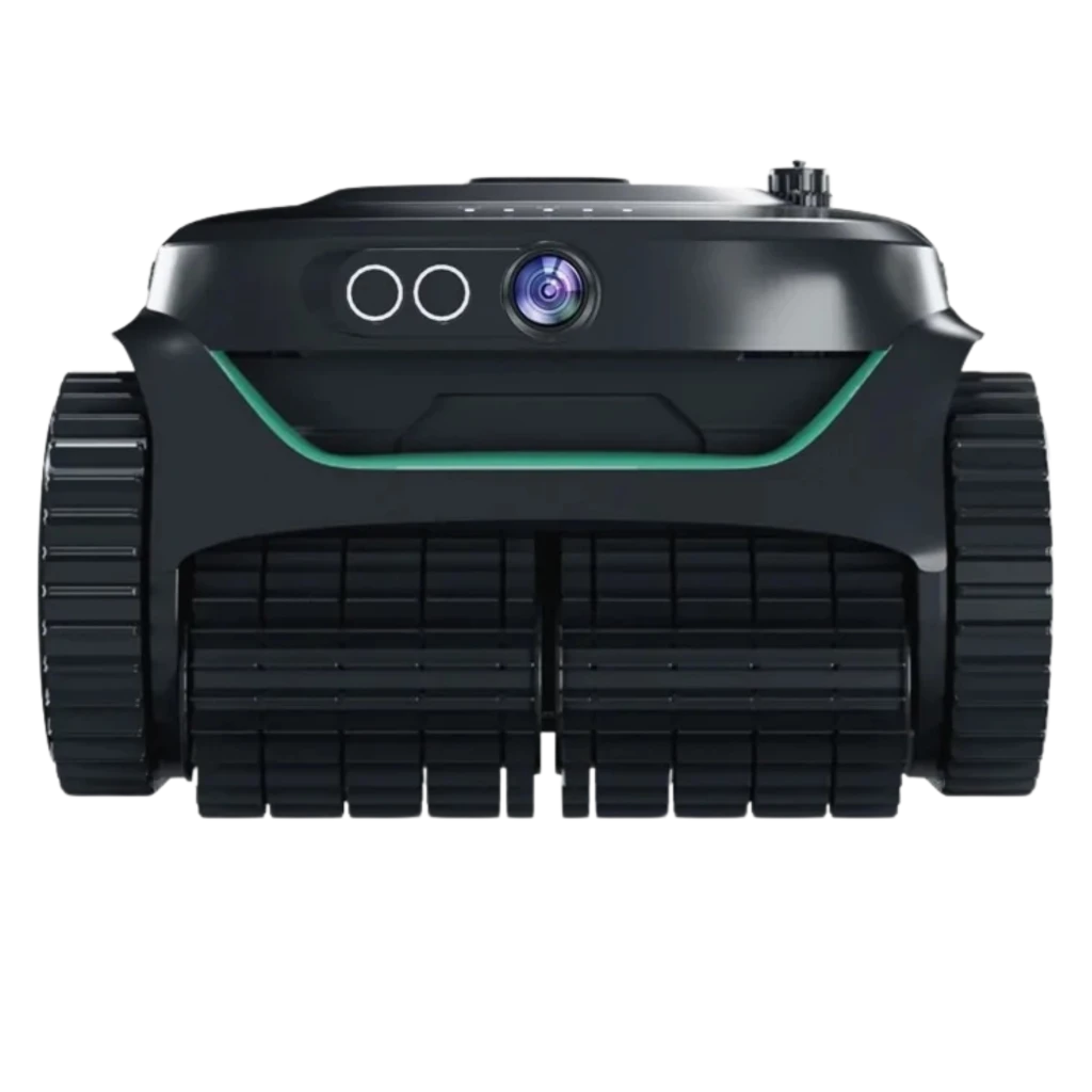 Wybot C2 Pro Vision robot nettoyeur de piscine noir compact, caméra frontale avec IA, chenilles latérales robustes, roues doubles et voyants LED intégrés - Ítem4