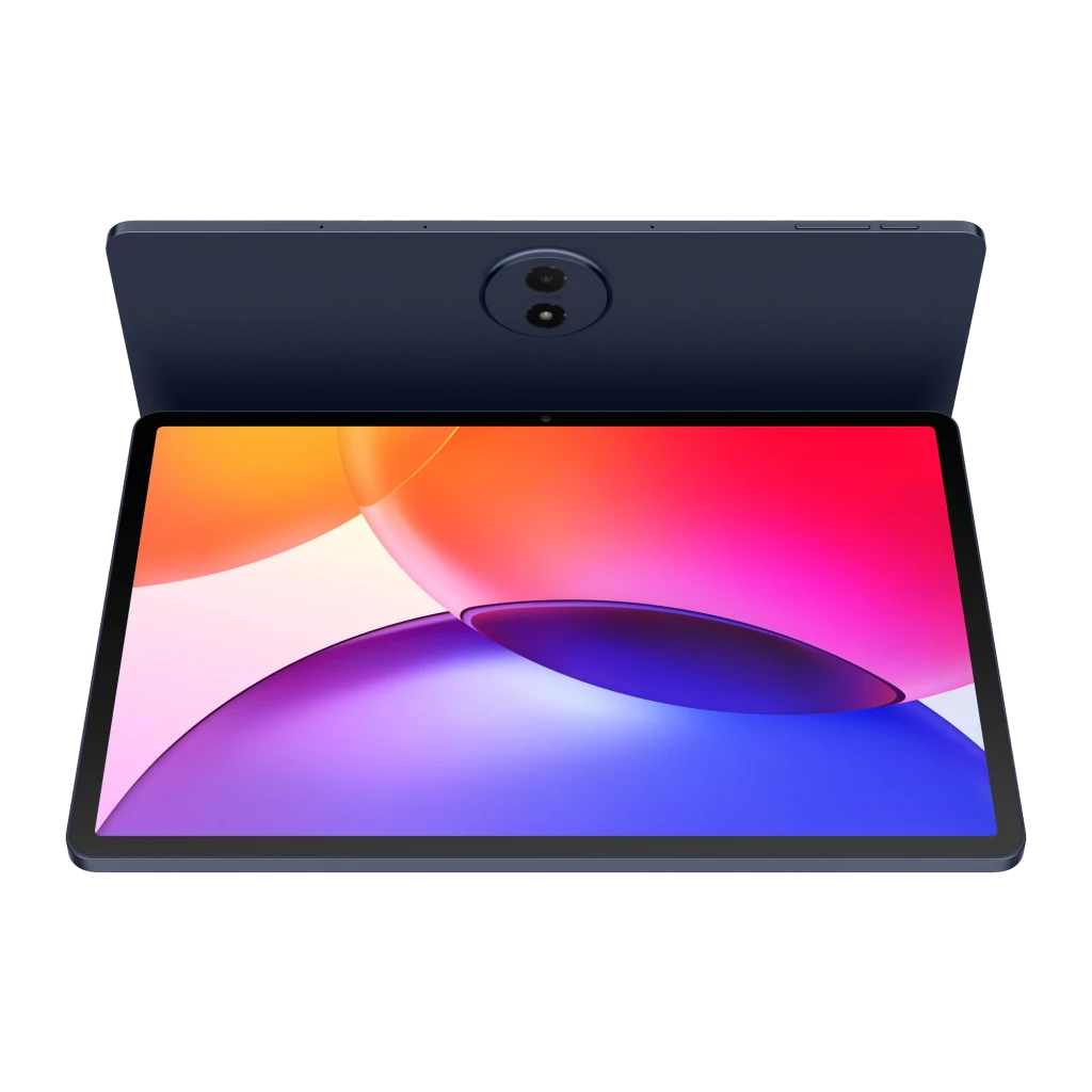 TCL TAB A1 Plus 12,2 com tela IPS 120Hz sem bordas aparentes, câmera traseira centralizada, corpo azul escuro e logo TCL A1 Plus na frontal - Item3