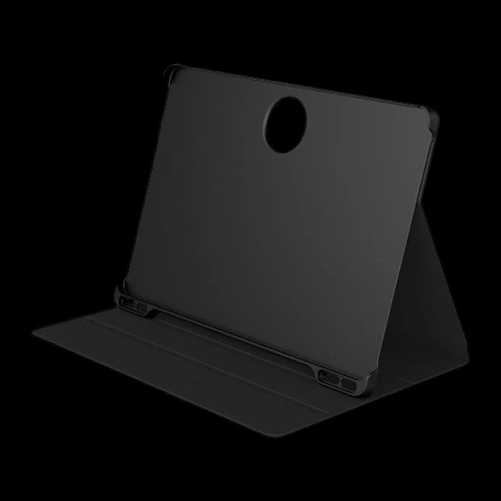 Funda negra tipo folio para TCL Tab A1 Plus con soporte plegable, bordes reforzados y recortes precisos para cámara y puertos, incluye ranura para T-pen