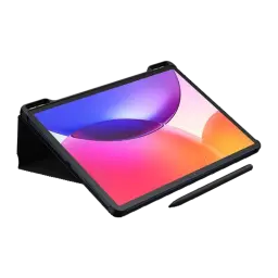 Tableta TCL Tab A1 Plus 12,2 LCD IPS 120Hz en funda tipo atril, incluye T-pen 2; diseño delgado negro con biseles finos y pantalla vibrante