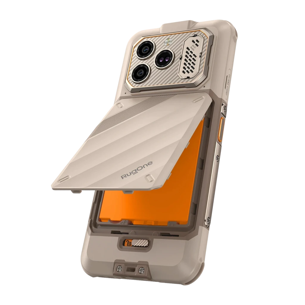Ulefone RugOne Xever 8 128 GB Sand Dune IP68 8 GB com corpo robusto bege, tripla câmera traseira, tela perfurada e detalhes laranja para uso extremo - Item6