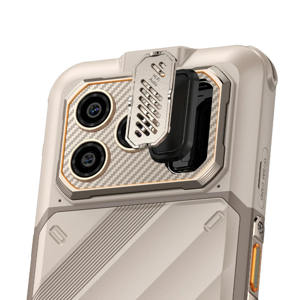 Ulefone RugOne Xever 8 128 GB Sand Dune IP68 8 GB com corpo robusto bege, tripla câmera traseira, tela perfurada e detalhes laranja para uso extremo - Item4
