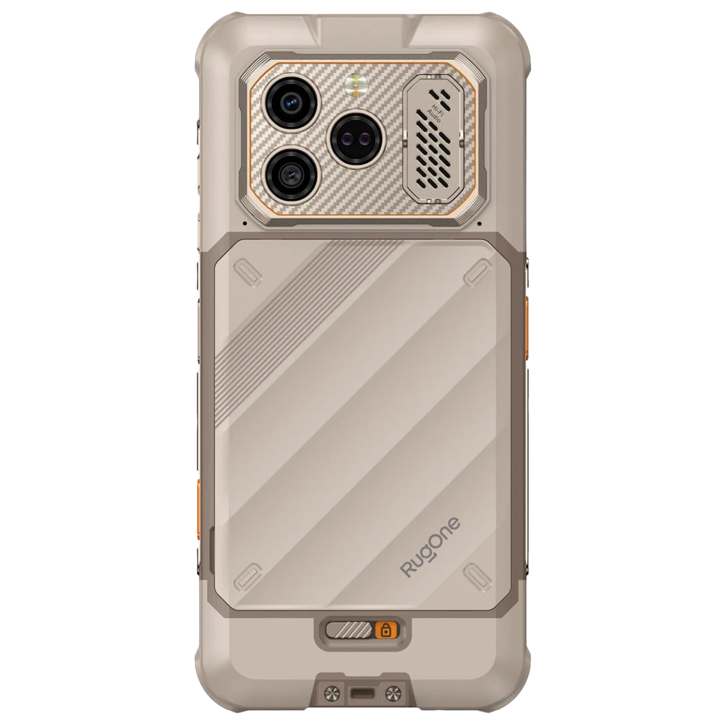 Ulefone RugOne Xever 8 128 GB Sand Dune IP68 8 GB com corpo robusto bege, tripla câmera traseira, tela perfurada e detalhes laranja para uso extremo - Item3
