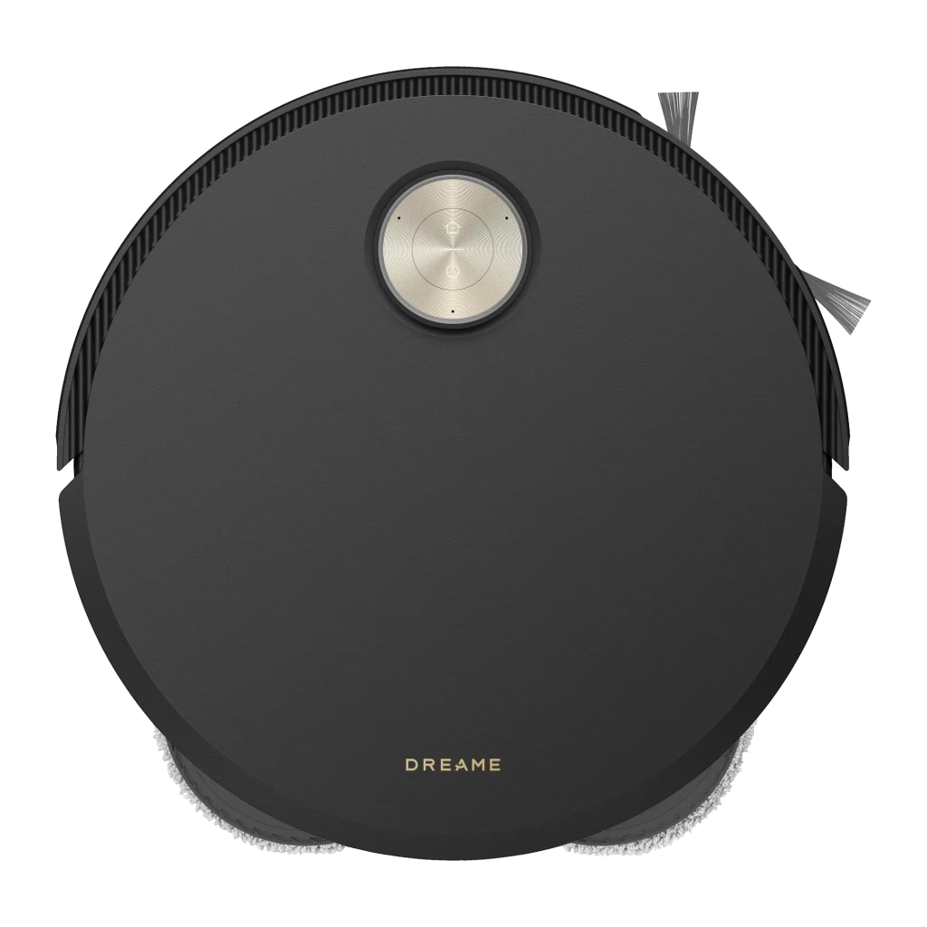 Dreame X50 Ultra preto com base de esvaziamento automático; corpo circular baixo, sensor frontal, estação alta em preto e cinza com textura vertical - Item2