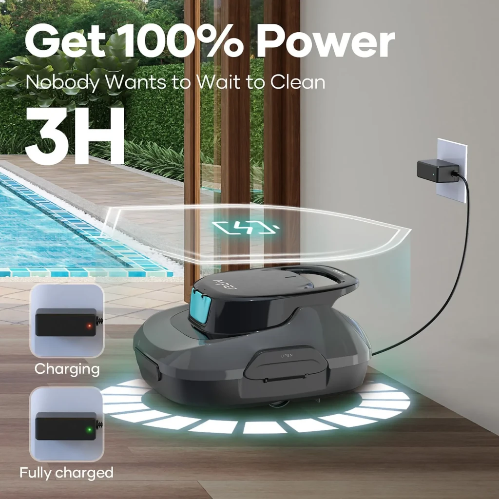 Aiper Scuba SE Robot Aspirador Inalámbrico Gris con cuerpo compacto bicolor, asa superior integrada y panel frontal con tapa turquesa, diseño moderno y - Ítem6